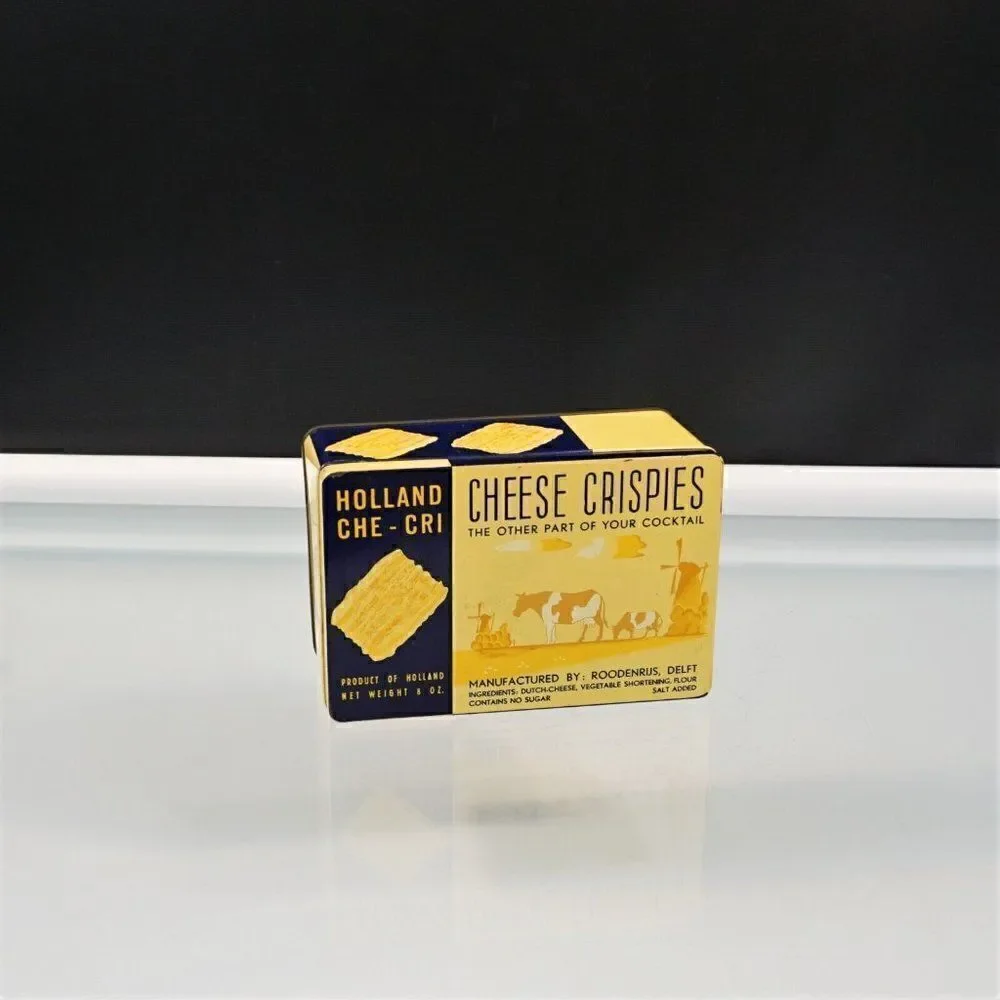 Che-Cri Cheese Crispies Metal Tin Vintage Delft Holland Advertising 7.5 oz Empty